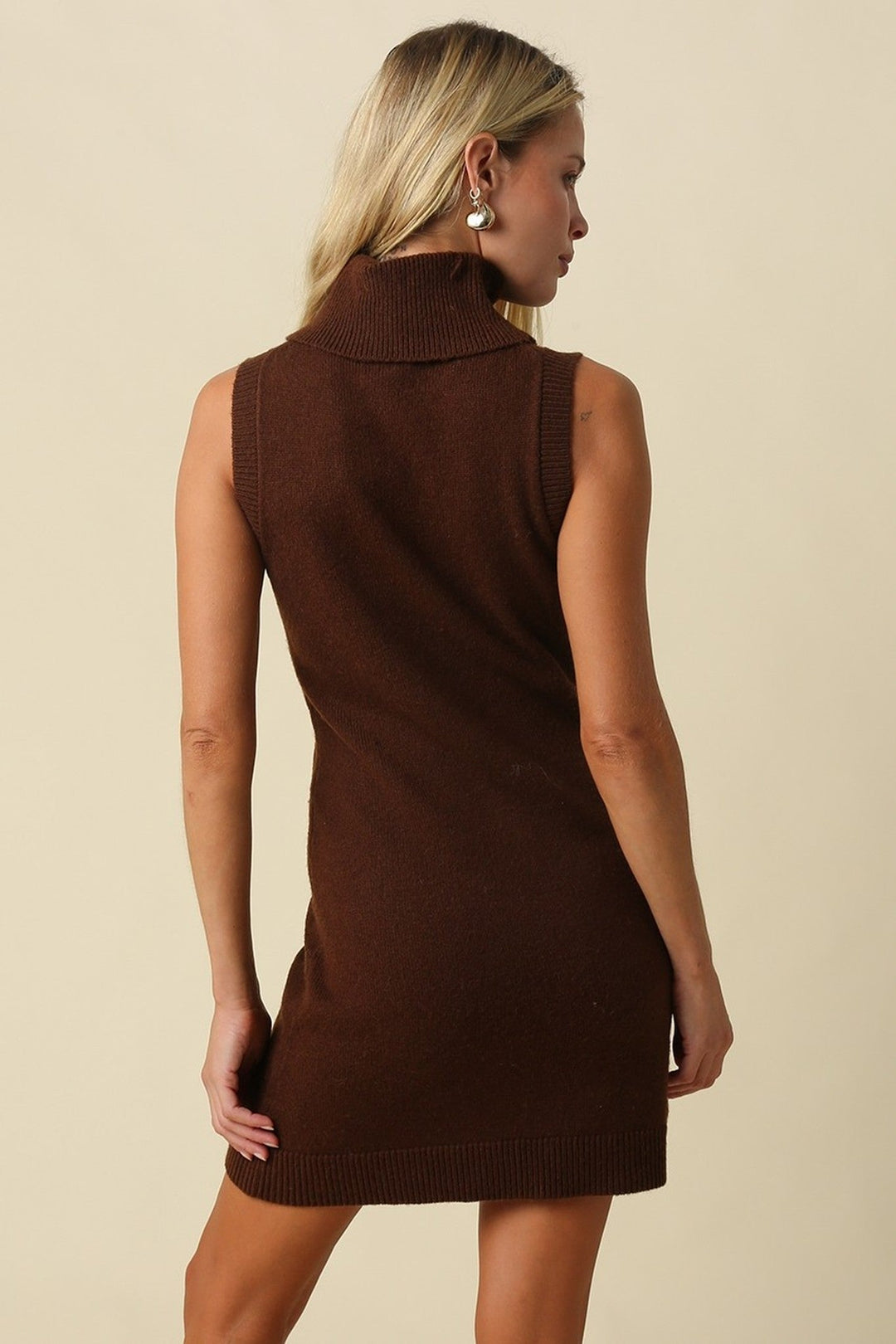 Chocolate Turtleneck Knit Dress - STYLED BY ALX COUTUREDresses