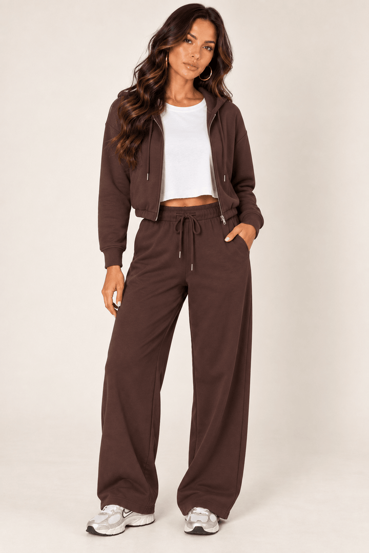 Chocolate Wide Leg Drawstring Sweatpants - STYLED BY ALX COUTUREPants