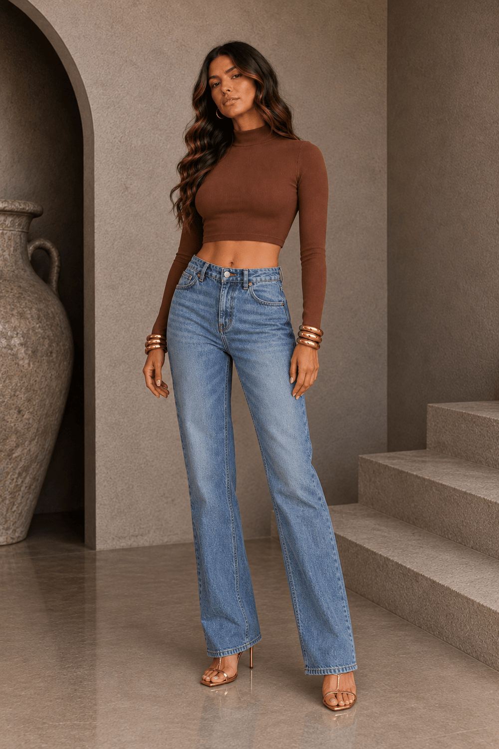 Cocoa Ribbed Mock Neck Top - STYLED BY ALX COUTUREShirts & Tops