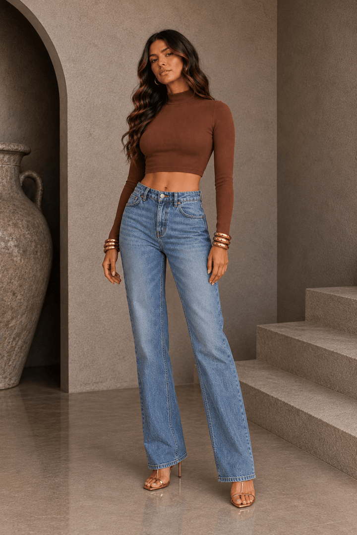 Cocoa Ribbed Mock Neck Top - STYLED BY ALX COUTUREShirts &amp; Tops