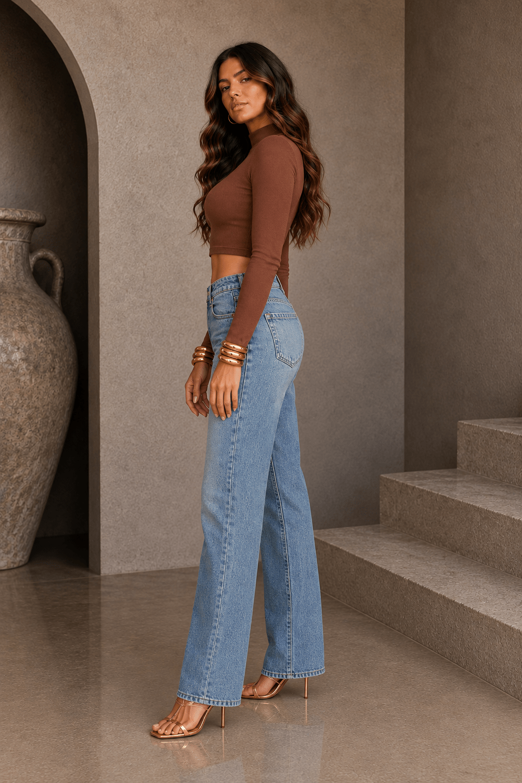 Cocoa Ribbed Mock Neck Top - STYLED BY ALX COUTUREShirts &amp; Tops
