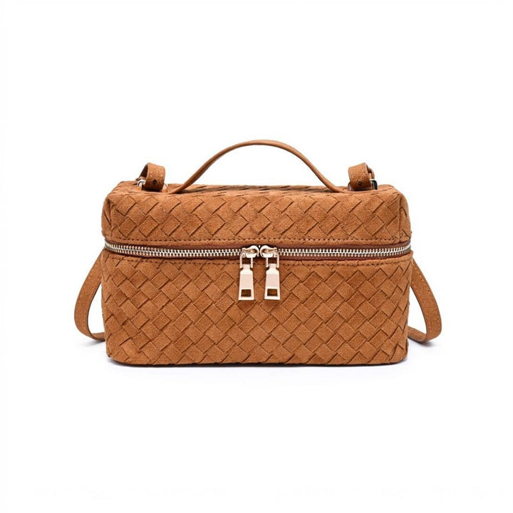 Cognac Woven Faux Suede Crossbody - STYLED BY ALX COUTUREHandbags