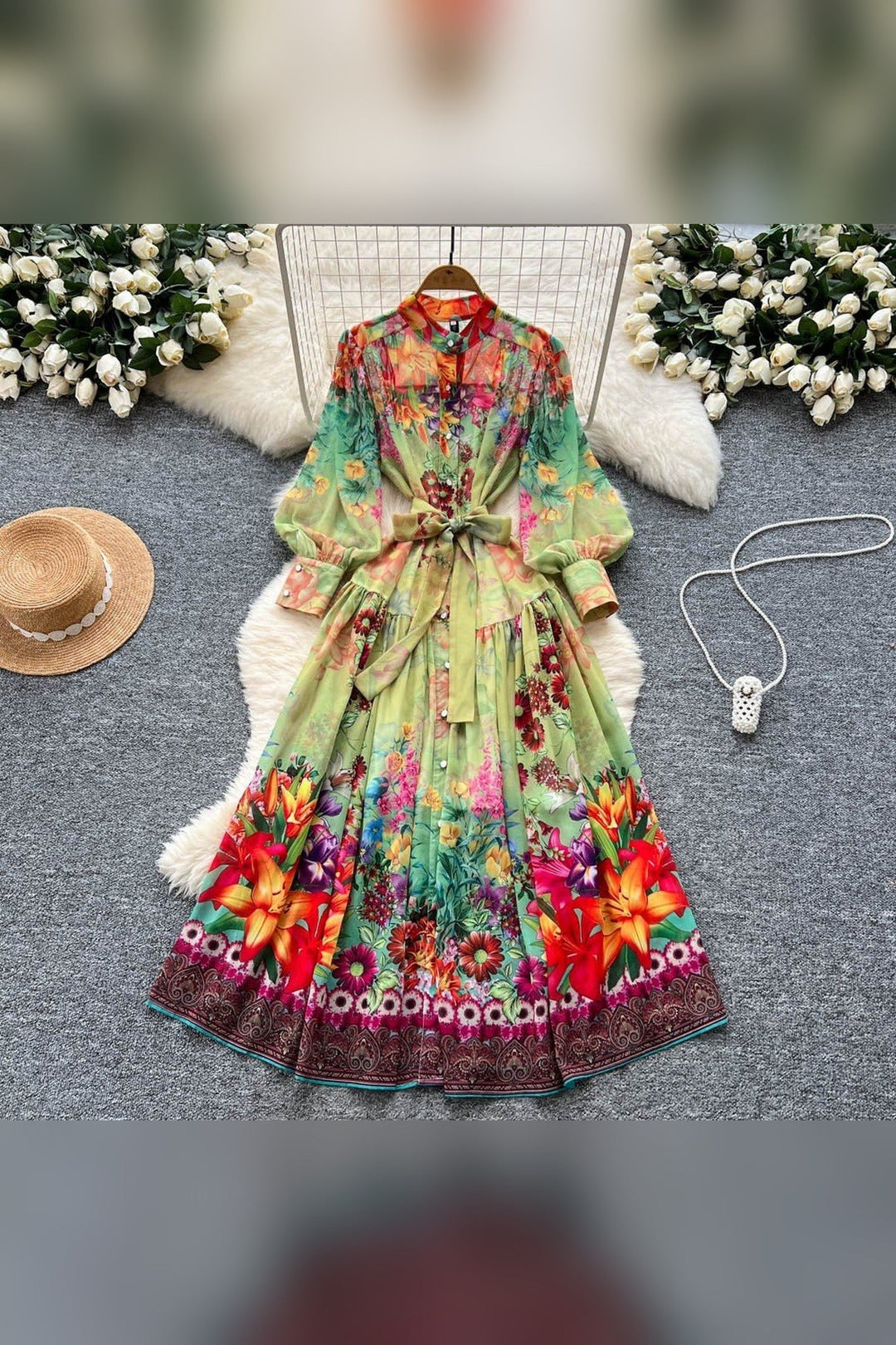 Colorful Balloon Sleeve Dress - STYLED BY ALX COUTUREDresses