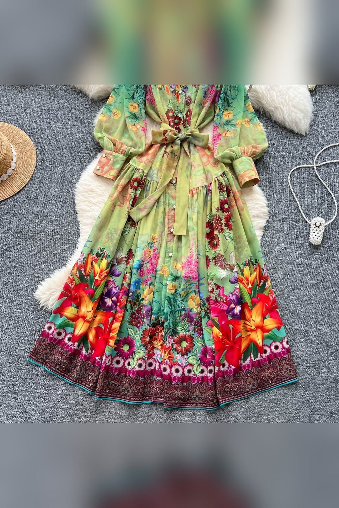 Colorful Balloon Sleeve Dress - STYLED BY ALX COUTUREDresses