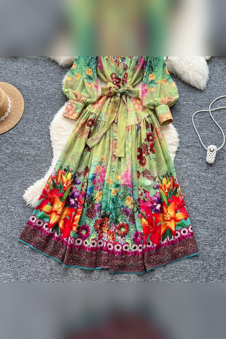 Colorful Balloon Sleeve Dress - STYLED BY ALX COUTUREDresses