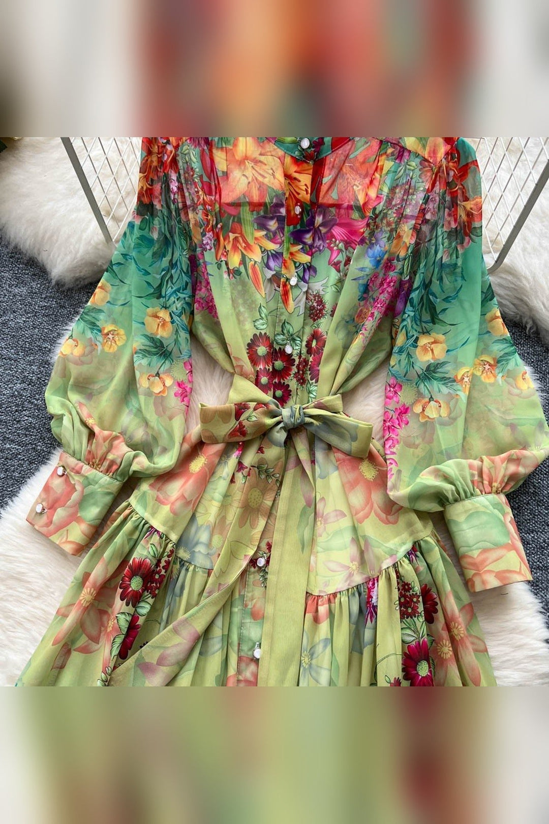 Colorful Balloon Sleeve Dress - STYLED BY ALX COUTUREDresses