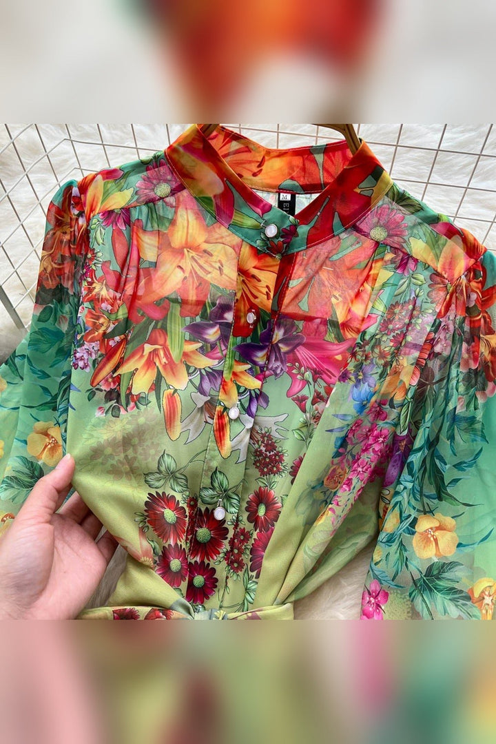 Colorful Balloon Sleeve Dress - STYLED BY ALX COUTUREDresses