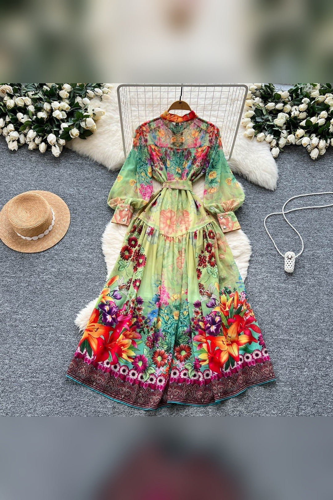 Colorful Balloon Sleeve Dress - STYLED BY ALX COUTUREDresses