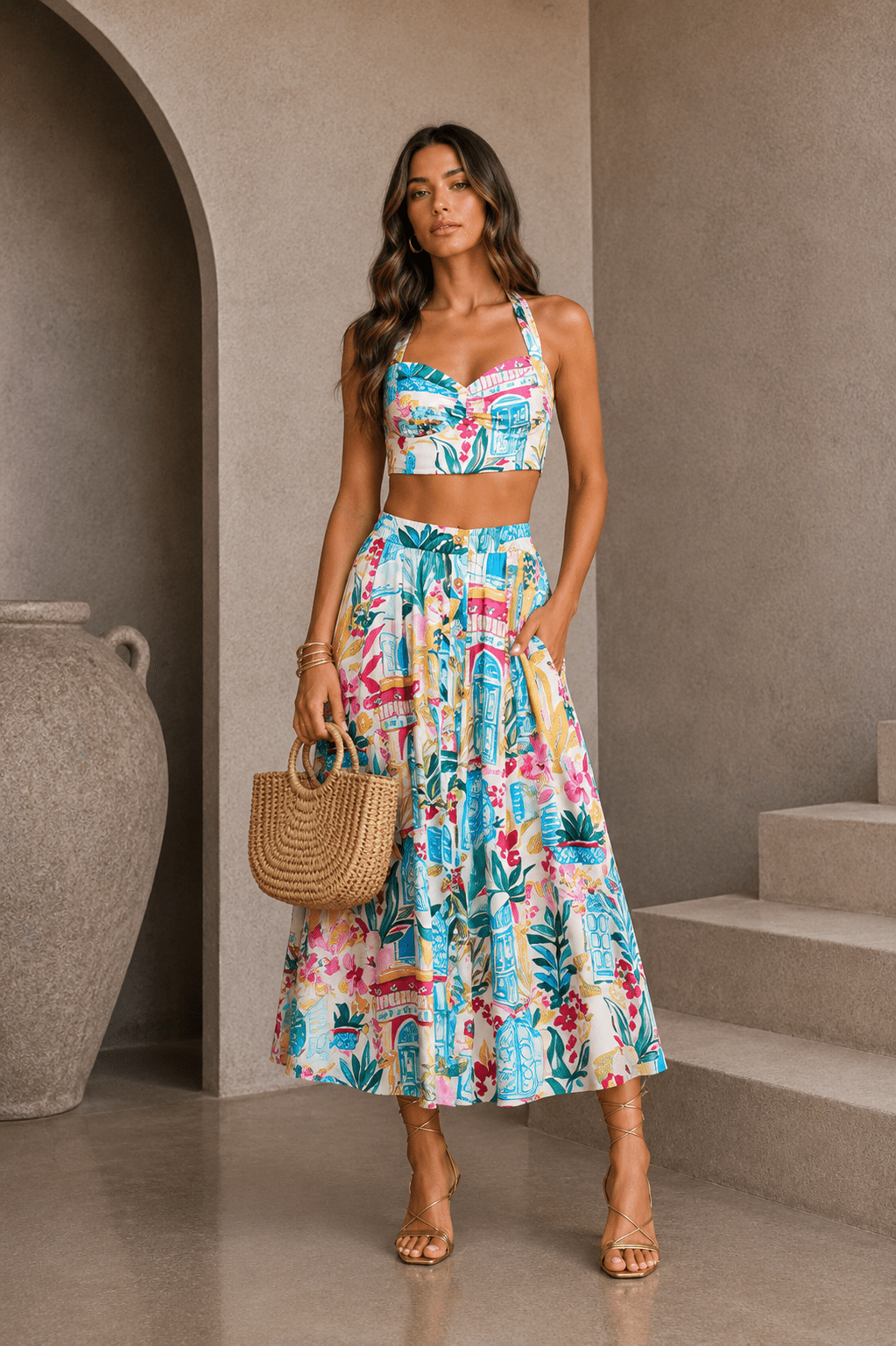 Colorful Floral Midi Skirt - STYLED BY ALX COUTURESkirt Set