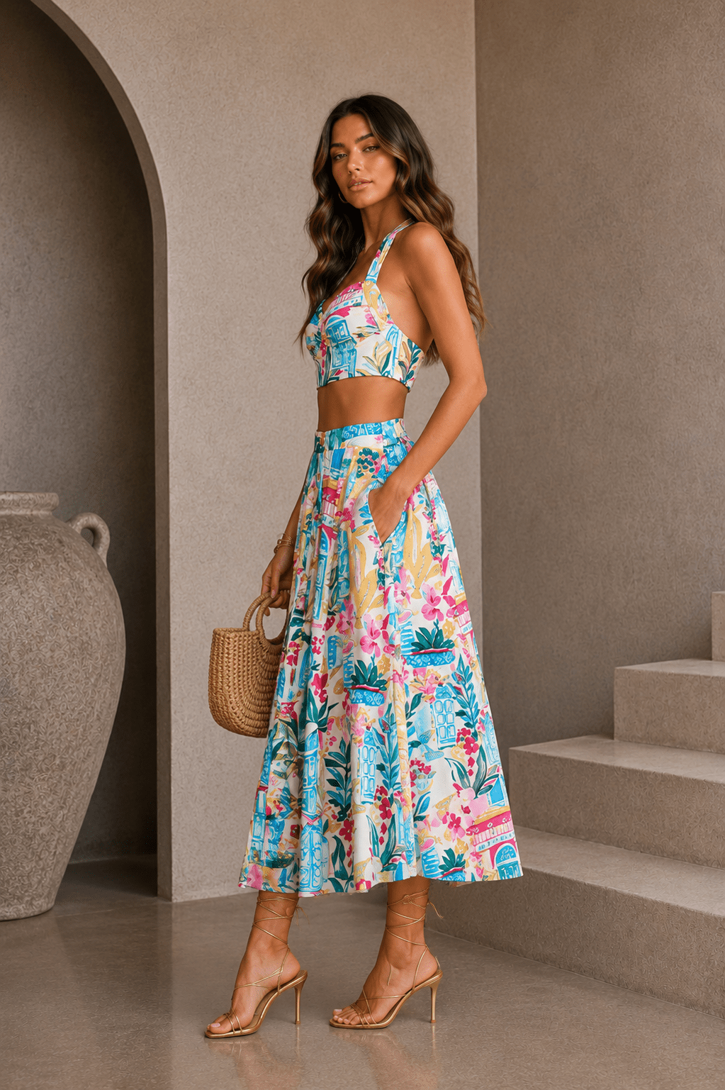 Colorful Floral Midi Skirt - STYLED BY ALX COUTURESkirt Set