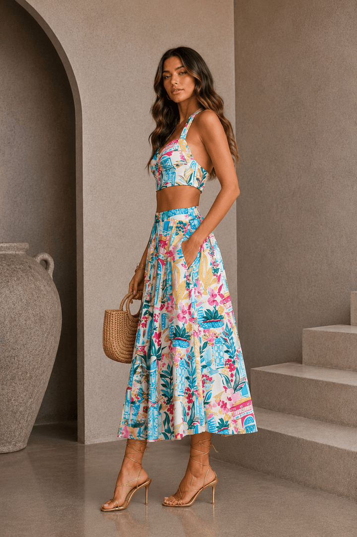 Colorful Floral Midi Skirt - STYLED BY ALX COUTURESkirt Set