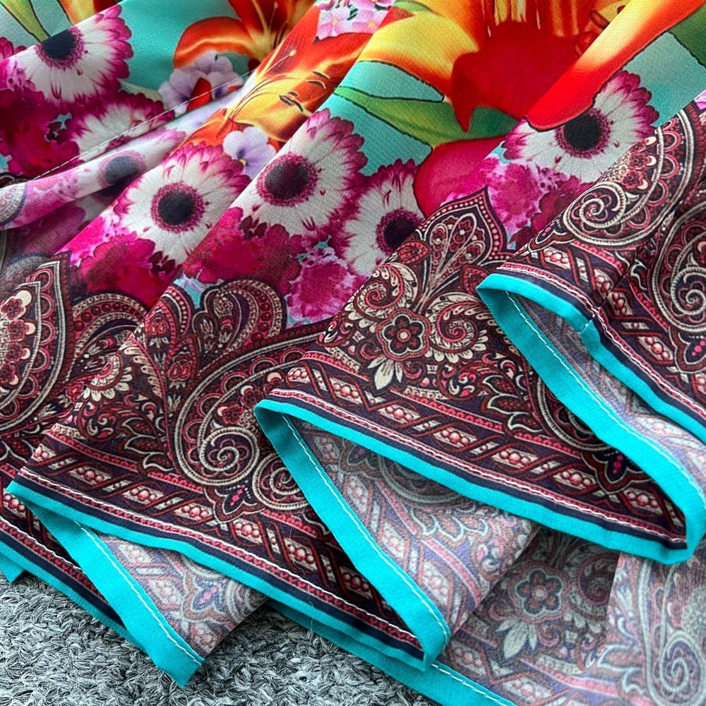 Colorful Multi Printed Balloon Sleeve Midi Dress - STYLED BY ALX COUTUREDresses