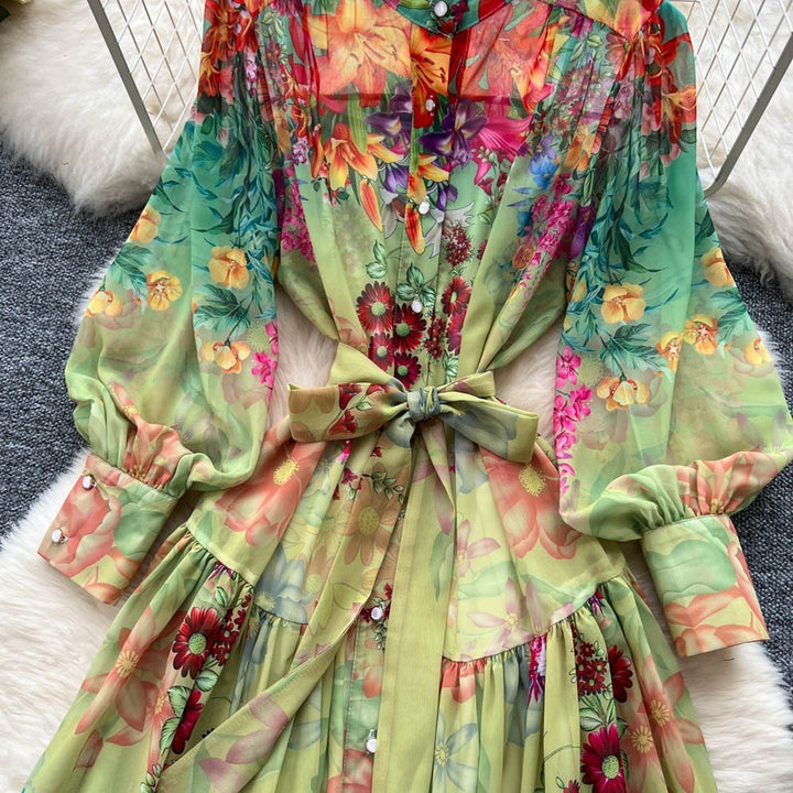 Colorful Multi Printed Balloon Sleeve Midi Dress - STYLED BY ALX COUTUREDresses