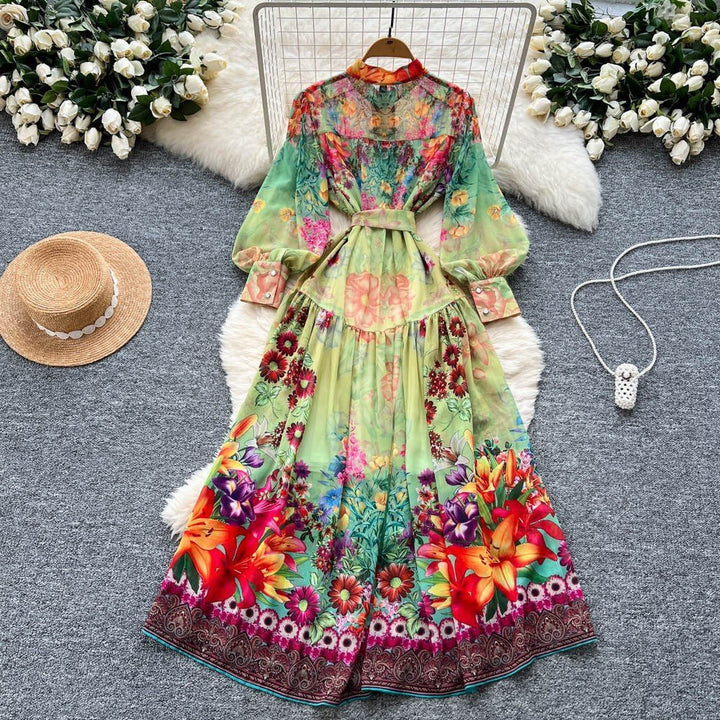 Colorful Multi Printed Balloon Sleeve Midi Dress - STYLED BY ALX COUTUREDresses