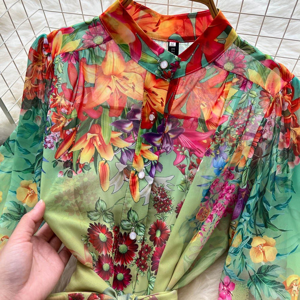 Colorful Multi Printed Balloon Sleeve Midi Dress - STYLED BY ALX COUTUREDresses