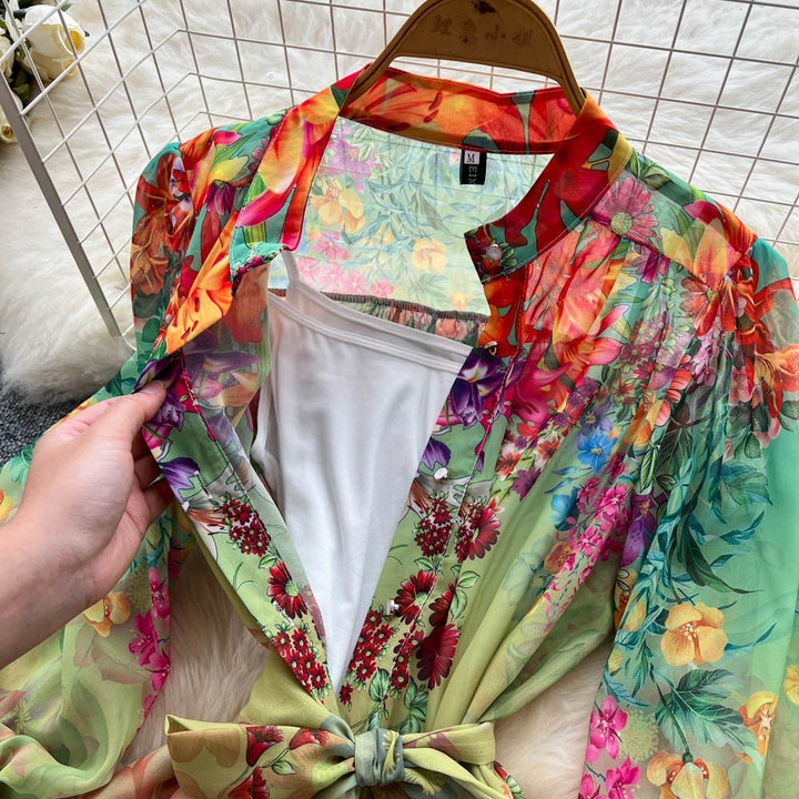 Colorful Multi Printed Balloon Sleeve Midi Dress - STYLED BY ALX COUTUREDresses