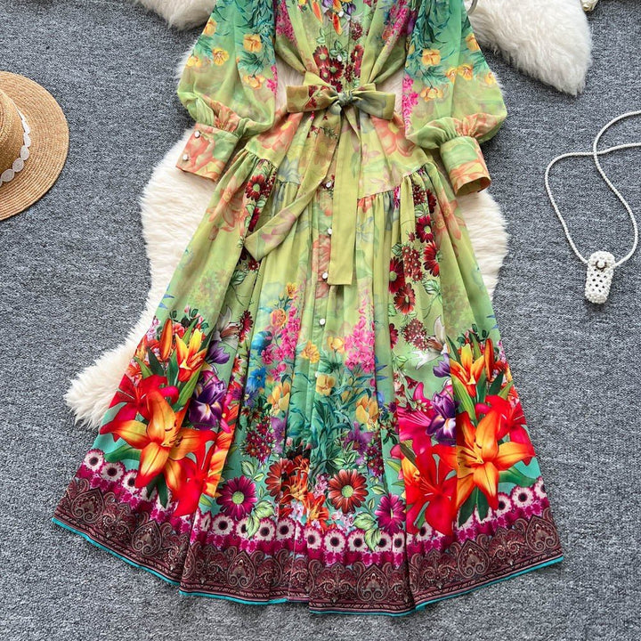 Colorful Multi Printed Balloon Sleeve Midi Dress - STYLED BY ALX COUTUREDresses