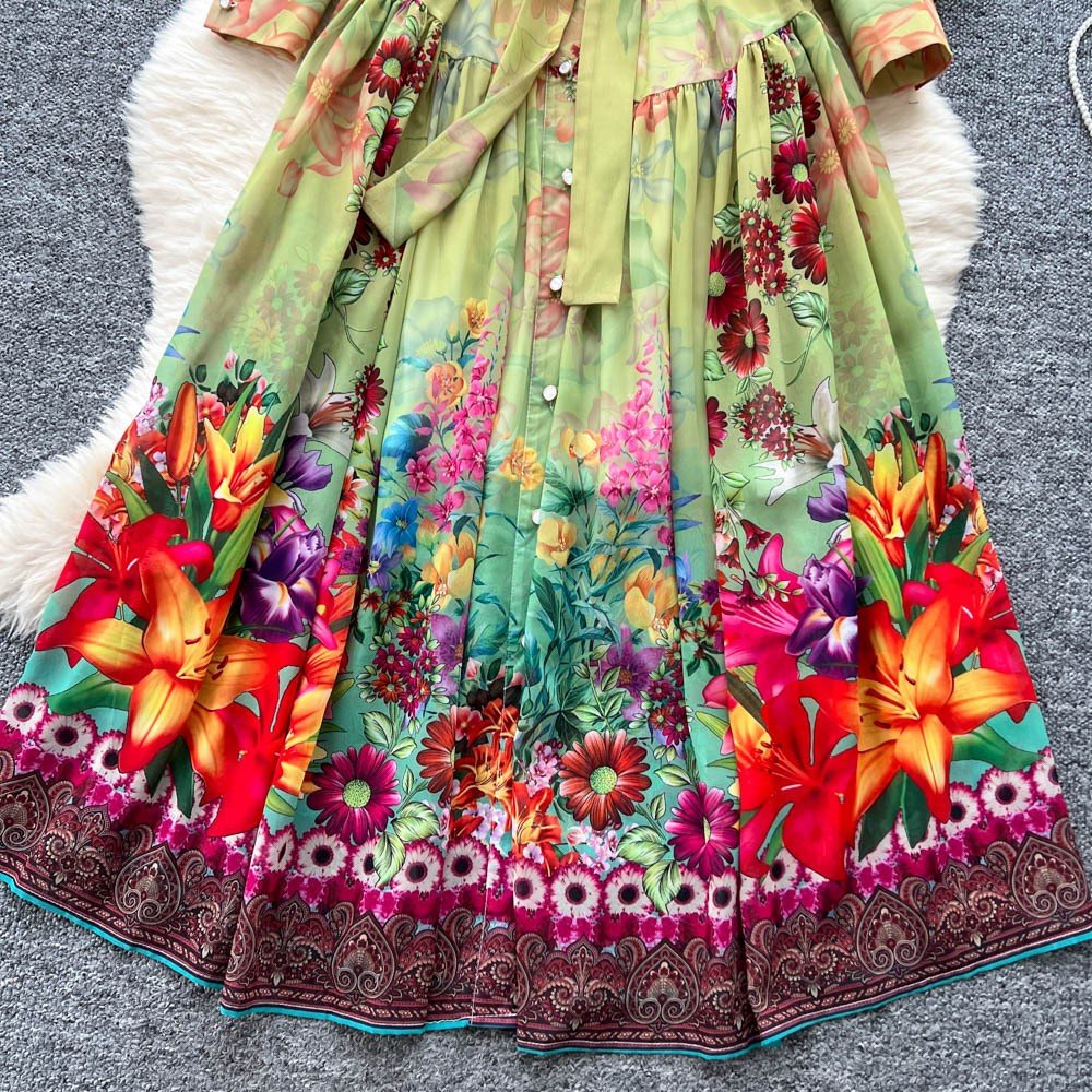 Colorful Multi Printed Balloon Sleeve Midi Dress - STYLED BY ALX COUTUREDresses