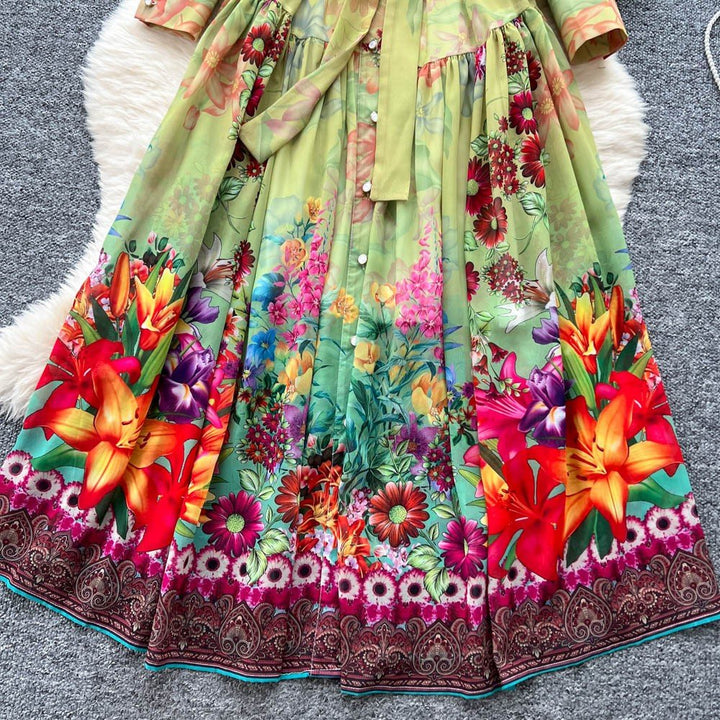 Colorful Multi Printed Balloon Sleeve Midi Dress - STYLED BY ALX COUTUREDresses