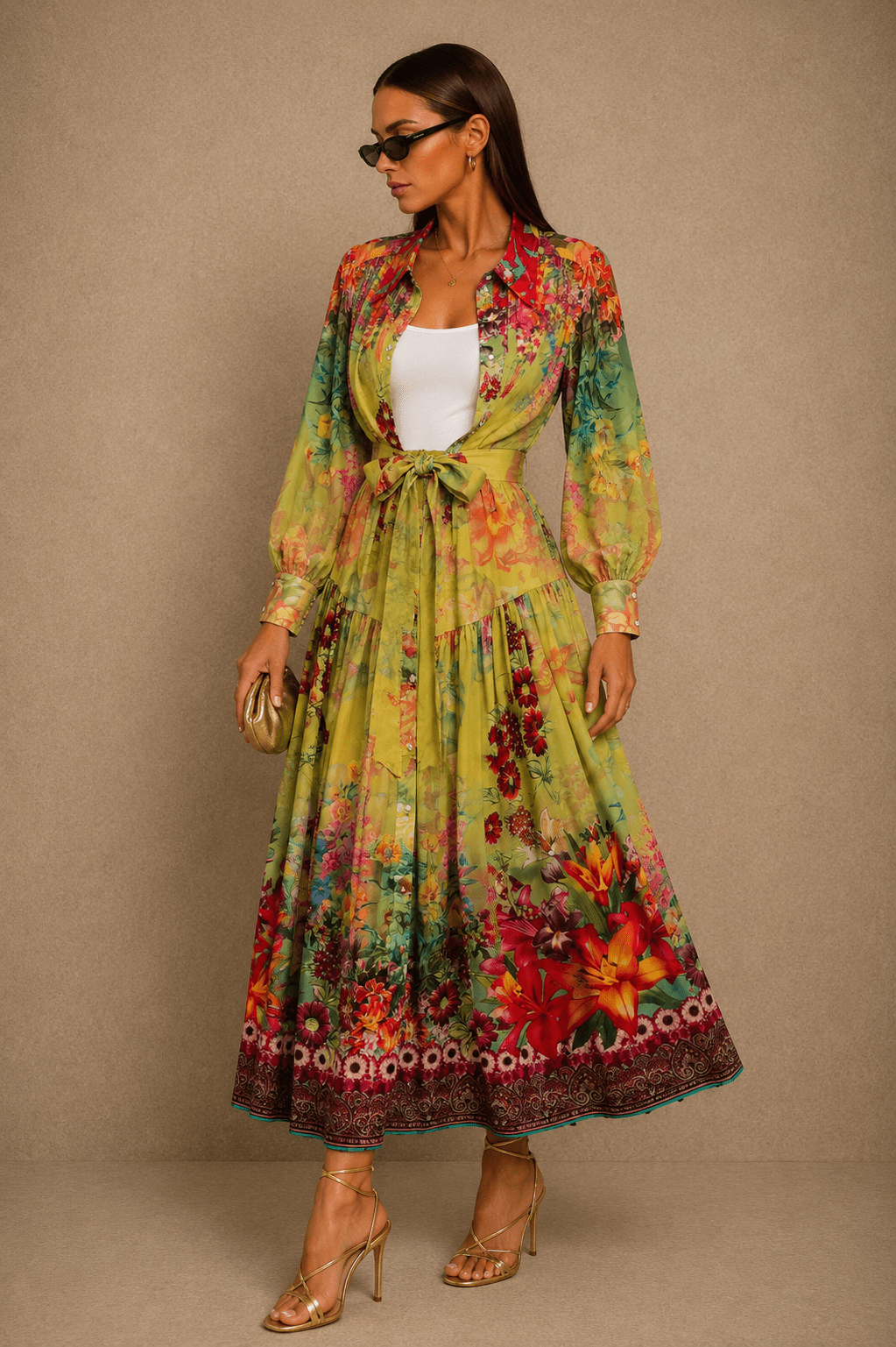 Colorful Printed Long Sleeve Midi Dress - STYLED BY ALX COUTUREDresses