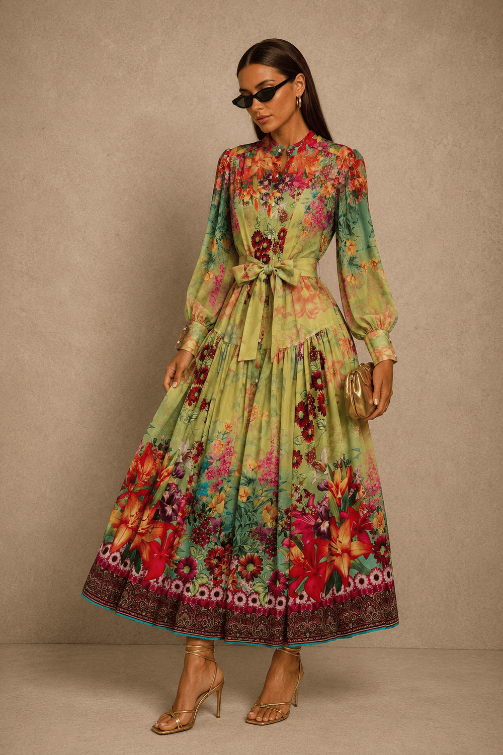 Colorful Printed Long Sleeve Midi Dress - STYLED BY ALX COUTUREDresses