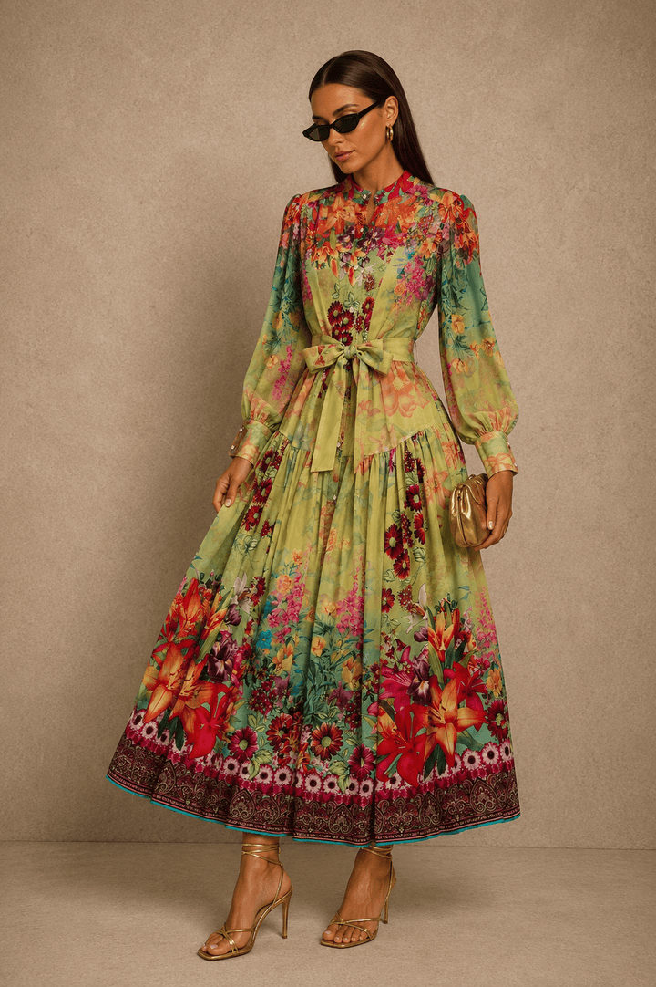 Colorful Printed Long Sleeve Midi Dress - STYLED BY ALX COUTUREDresses
