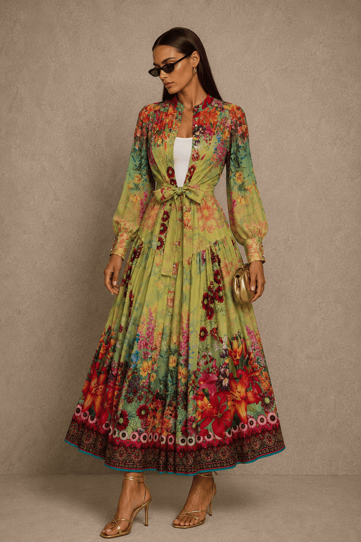 Colorful Printed Long Sleeve Midi Dress - STYLED BY ALX COUTUREDresses