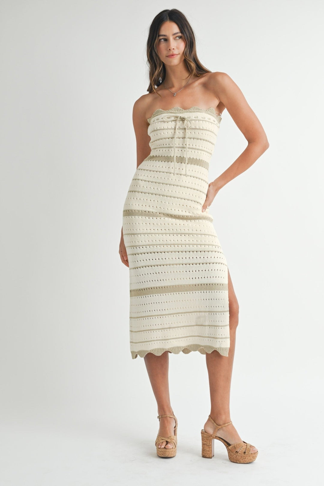 Contrast Striped Crochet Knit Midi Dress STYLED BY ALX COUTURE Contrast Striped Crochet Knit Midi Dress STYLED BY ALX COUTURE