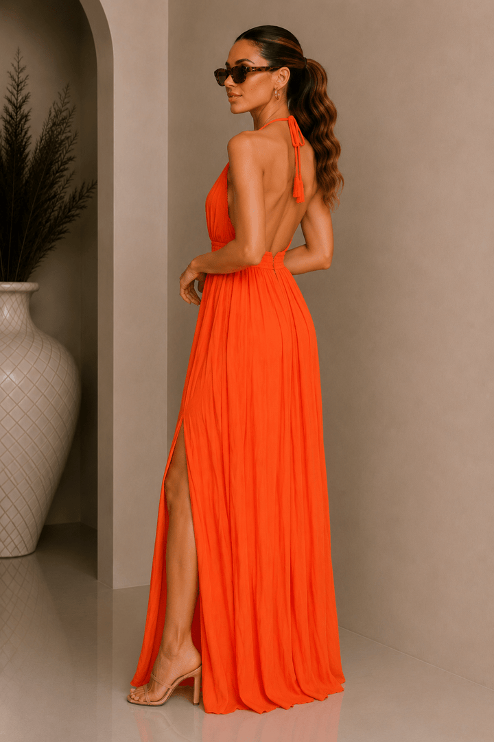 Coral Halter Flowy Maxi Dress - STYLED BY ALX COUTUREDresses