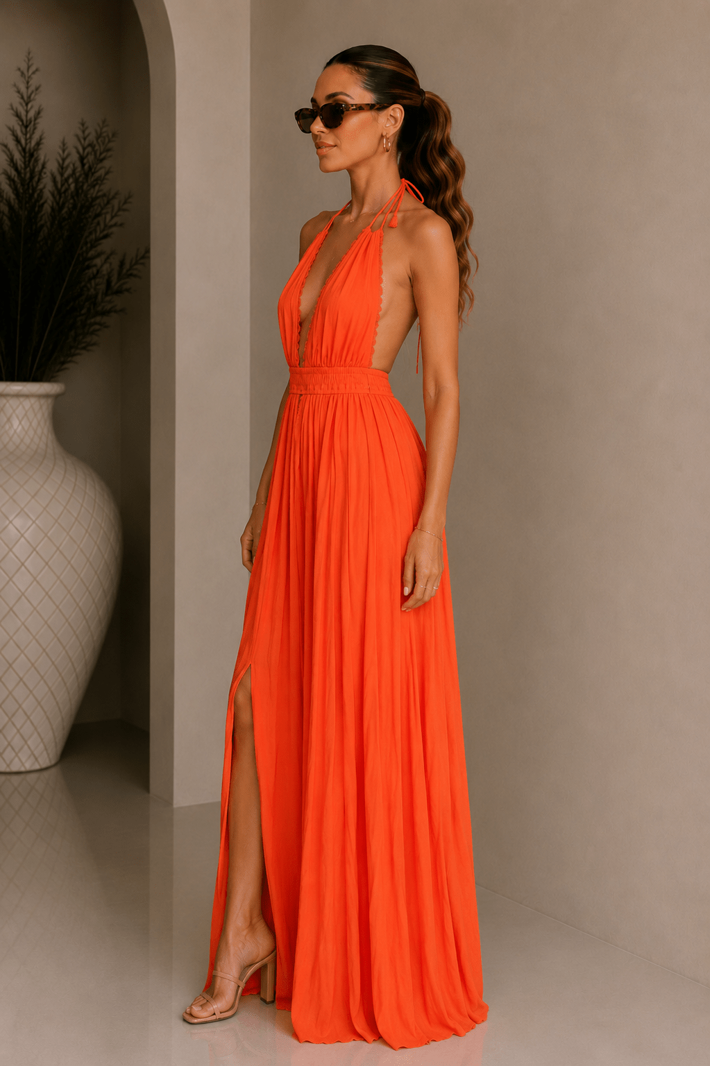 Coral Halter Flowy Maxi Dress - STYLED BY ALX COUTUREDresses