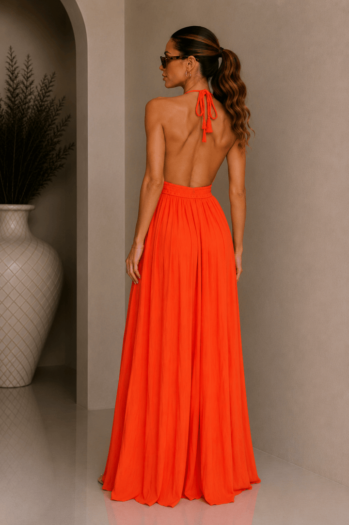 Coral Halter Flowy Maxi Dress - STYLED BY ALX COUTUREDresses