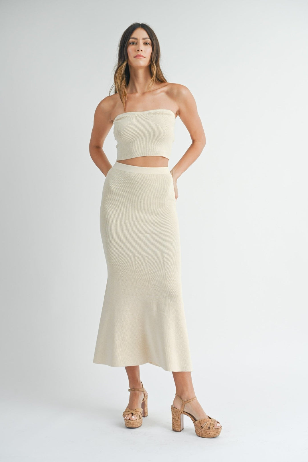 Cream Bandeau & Mermaid Maxi Skirt Set STYLED BY ALX COUTURE Cream Bandeau & Mermaid Maxi Skirt Set STYLED BY ALX COUTURE
