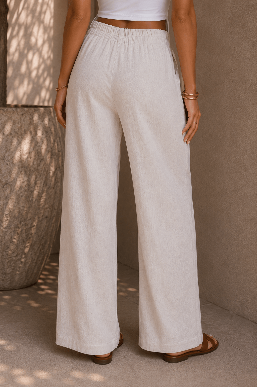 Cream Beige Linen Pants - STYLED BY ALX COUTUREPants