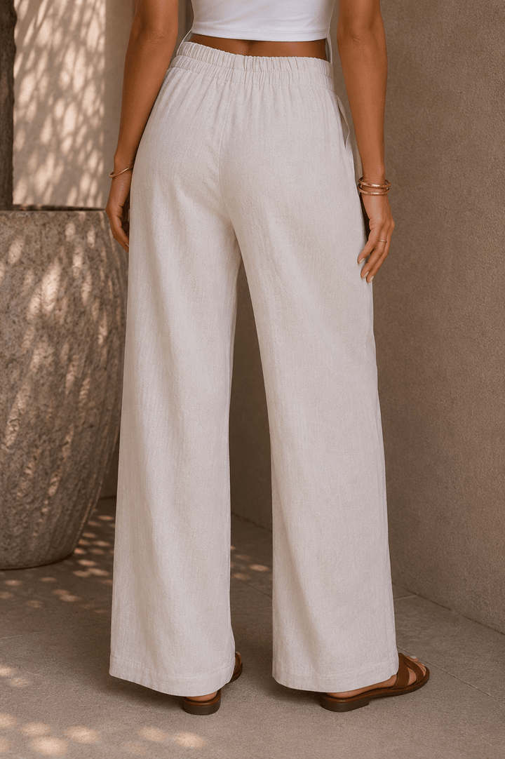 Cream Beige Linen Pants - STYLED BY ALX COUTUREPants