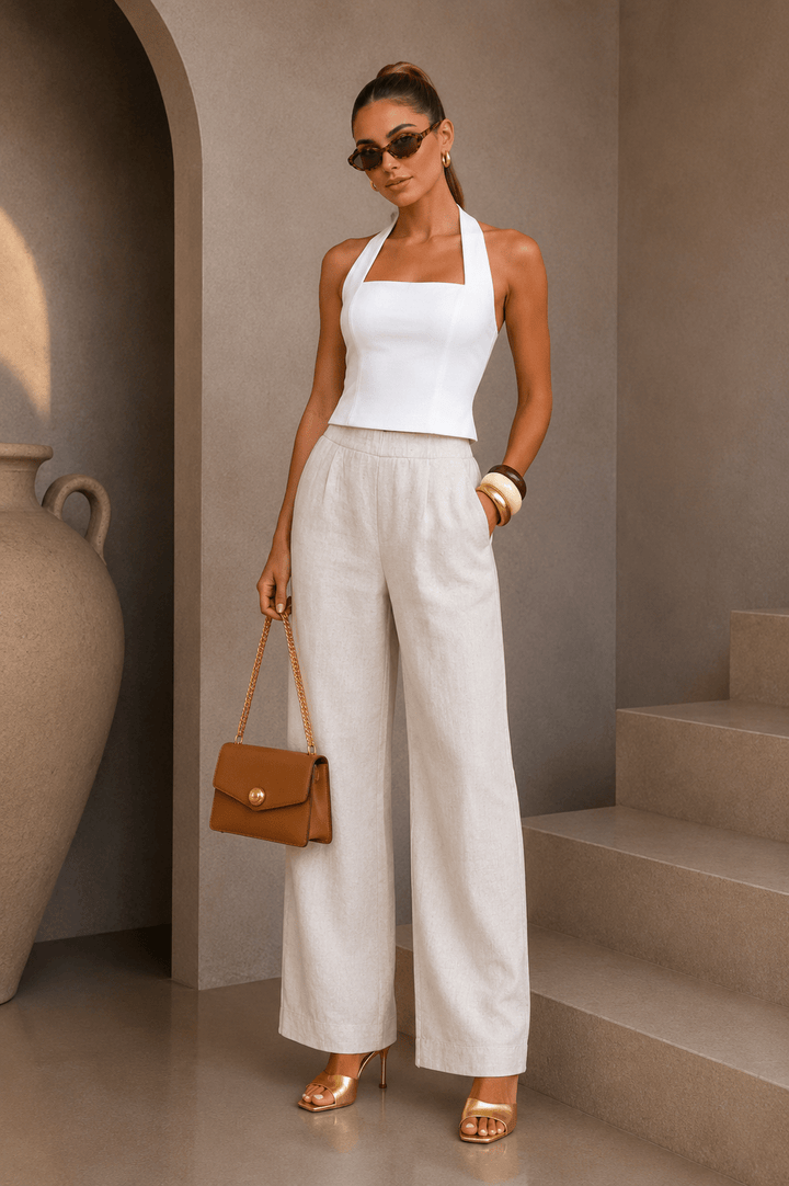 Cream Beige Linen Pants - STYLED BY ALX COUTUREPants