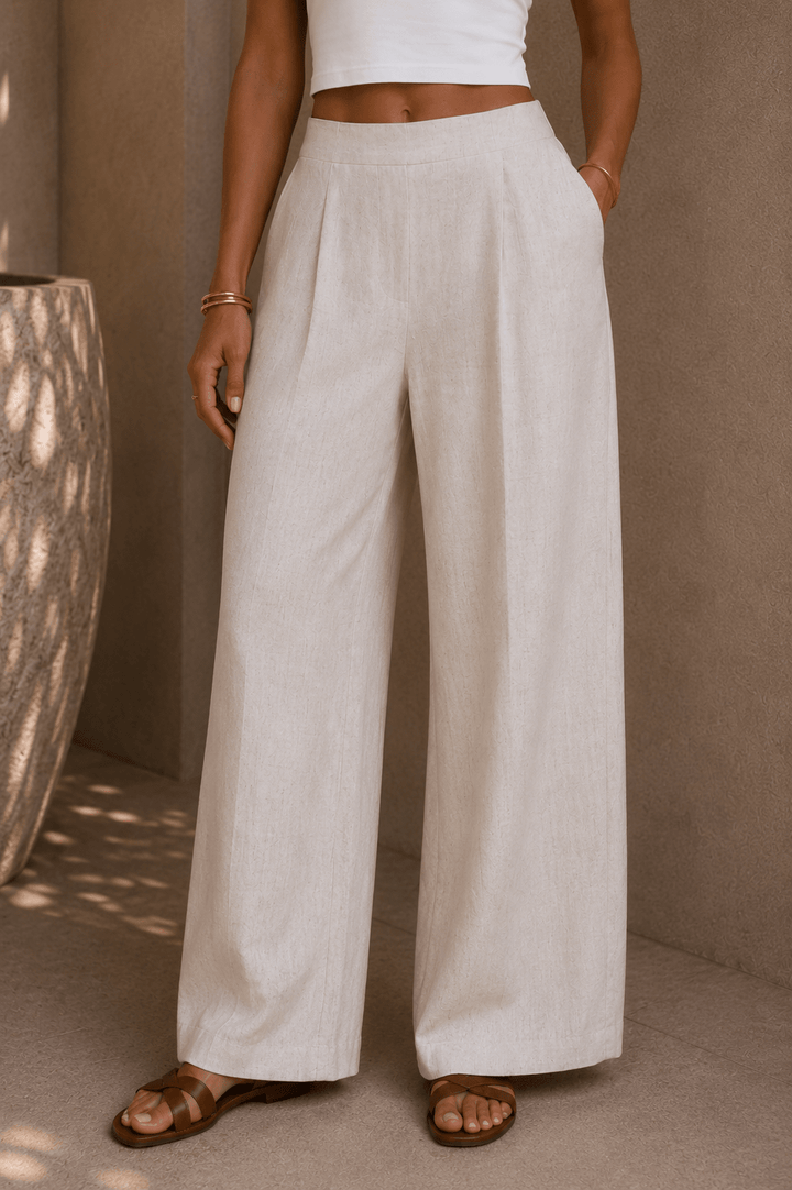 Cream Beige Linen Pants - STYLED BY ALX COUTUREPants