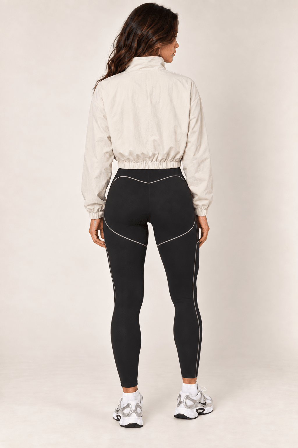 Cream Cropped Nylon Windbreaker Jacket - STYLED BY ALX COUTURECoats &amp; Jackets