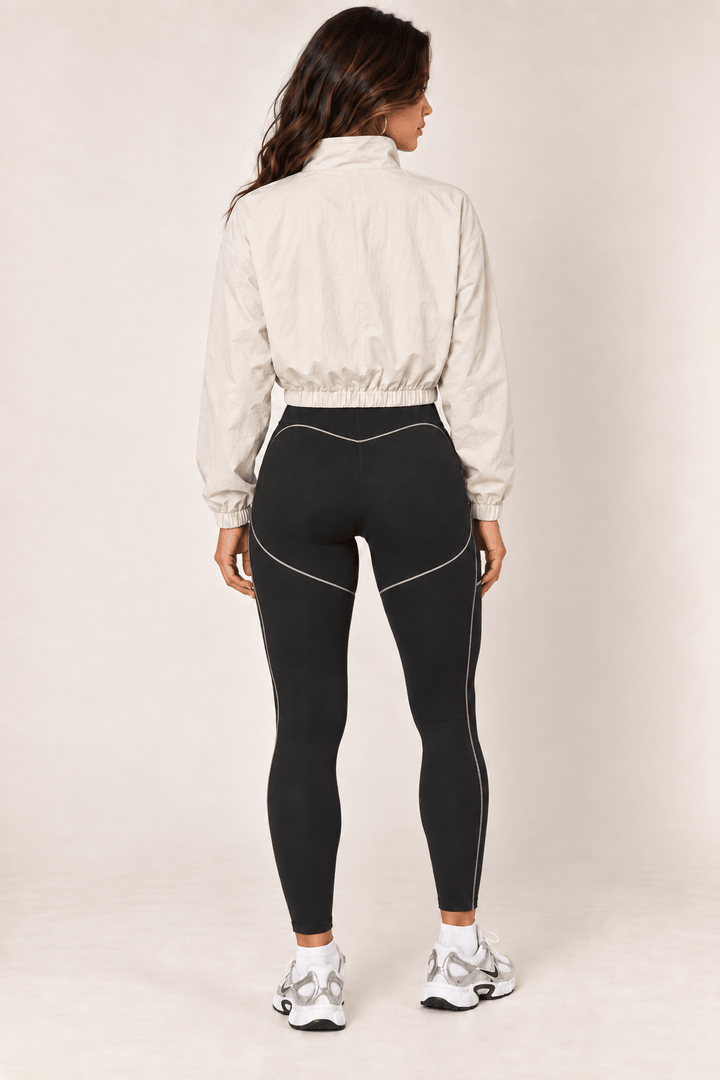 Cream Cropped Nylon Windbreaker Jacket - STYLED BY ALX COUTURECoats &amp; Jackets