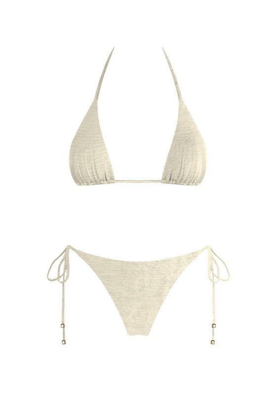 Cream Endless Summer recycled nylon bikini set with seamless finish and gold hardware