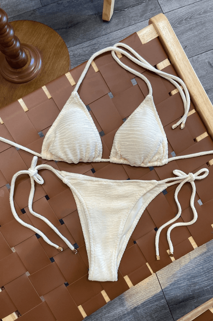 Cream Halter Bikini Set - STYLED BY ALX COUTURESwimwear