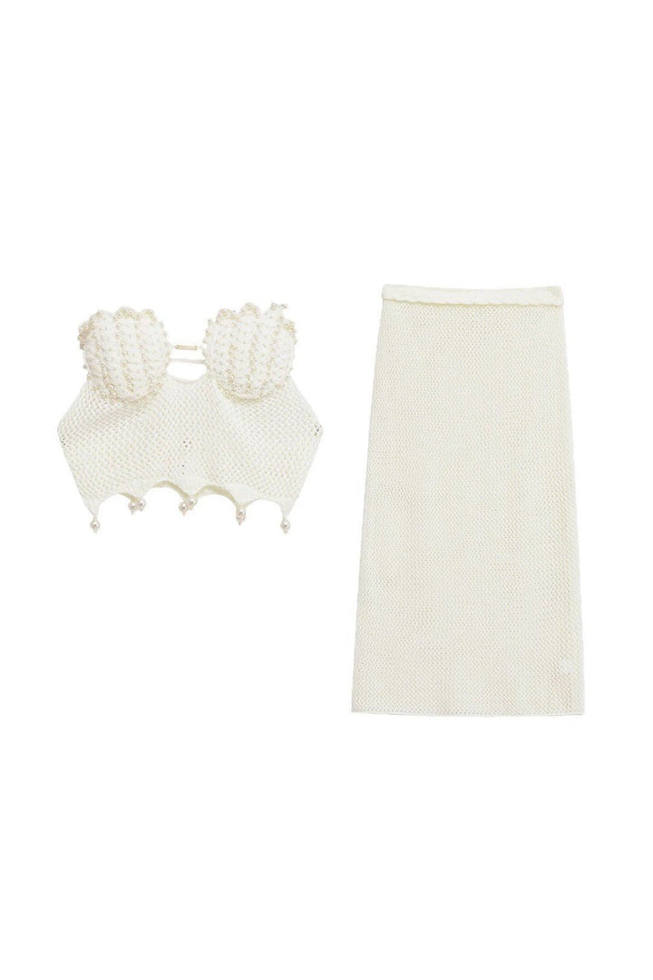 Cream Pearl Crochet Skirt Set - STYLED BY ALX COUTUREOutfit Sets