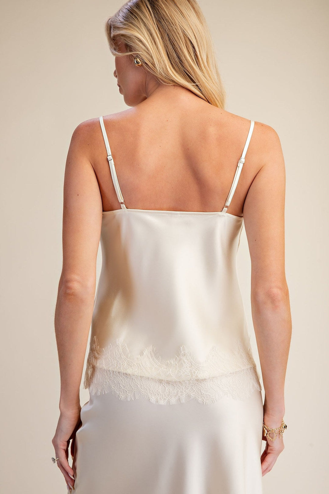 Cream Satin Scalloped Lace Cowl Neck Cami Top - STYLED BY ALX COUTURETops
