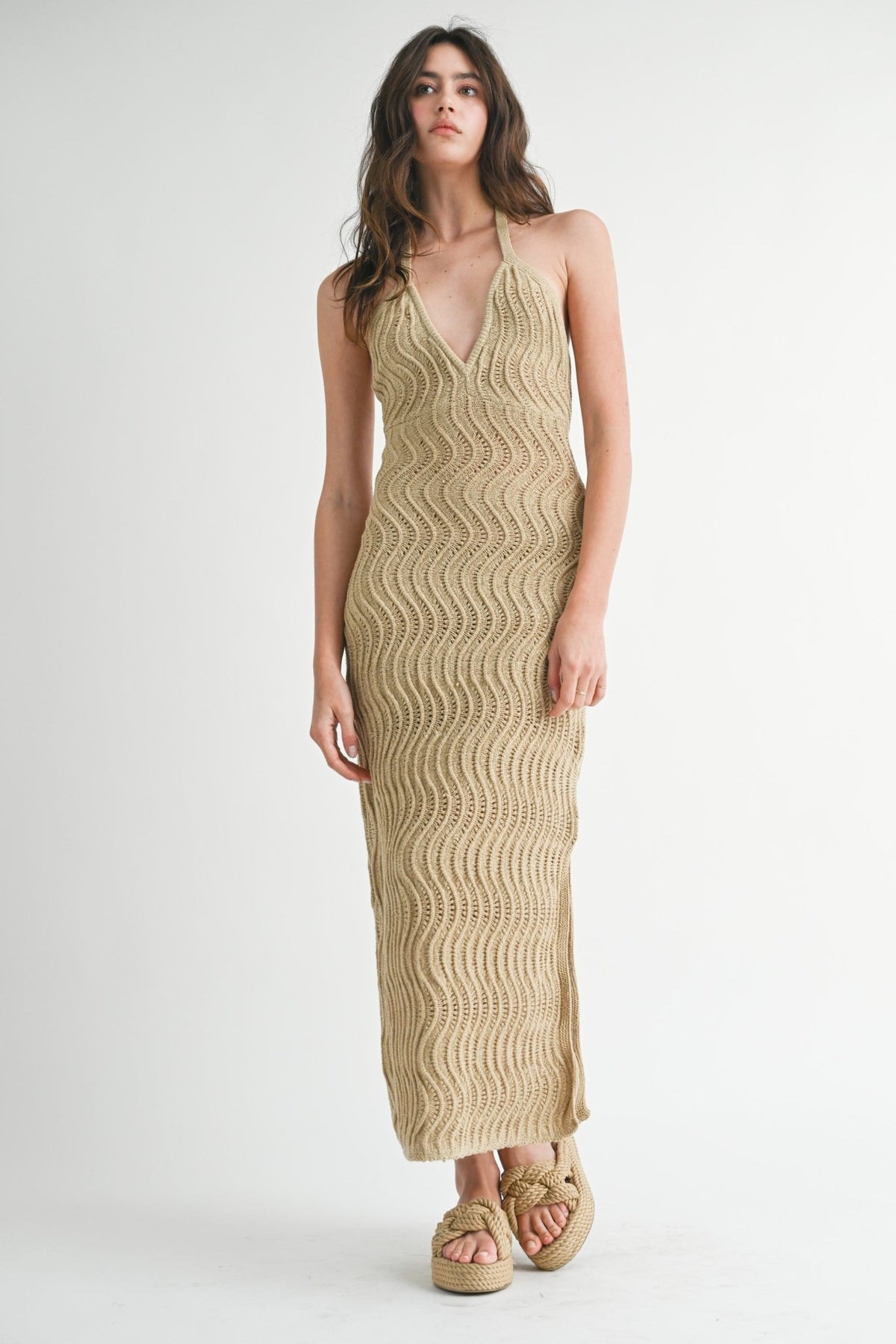 Curvy Knit Line Halter Neck Knit Midi Dress Curvy Knit Line Halter Neck Knit Midi Dress