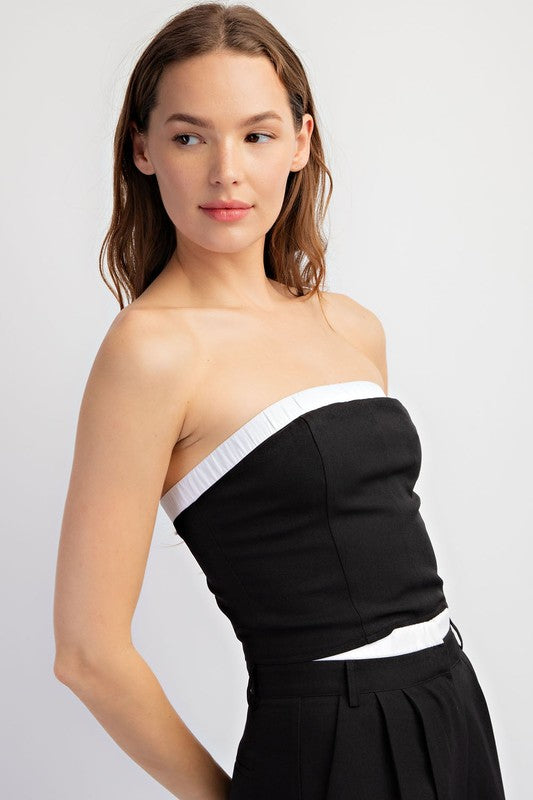 side of the Black Contast Elastic Tube Top