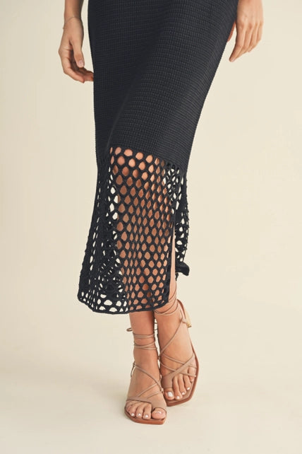 STYLED BY ALX COUTURE MIAMI BOUTIQUE Black Net Pattern On Bottom Knitted Dress