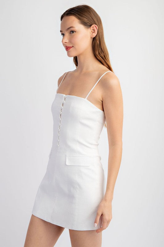 Off White Tailored Linen Tube Mini Dress