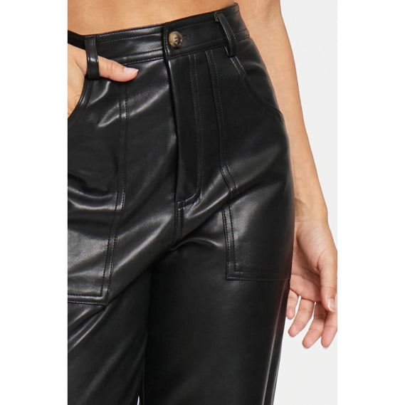 STYLED BY ALX COUTURE MIAMI BOUTIQUE Black Pu Leather Cargo Full Pants leather pants