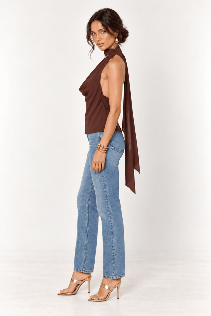Dark Brown Cowl Neck Scarf Top - STYLED BY ALX COUTUREShirts &amp; Tops