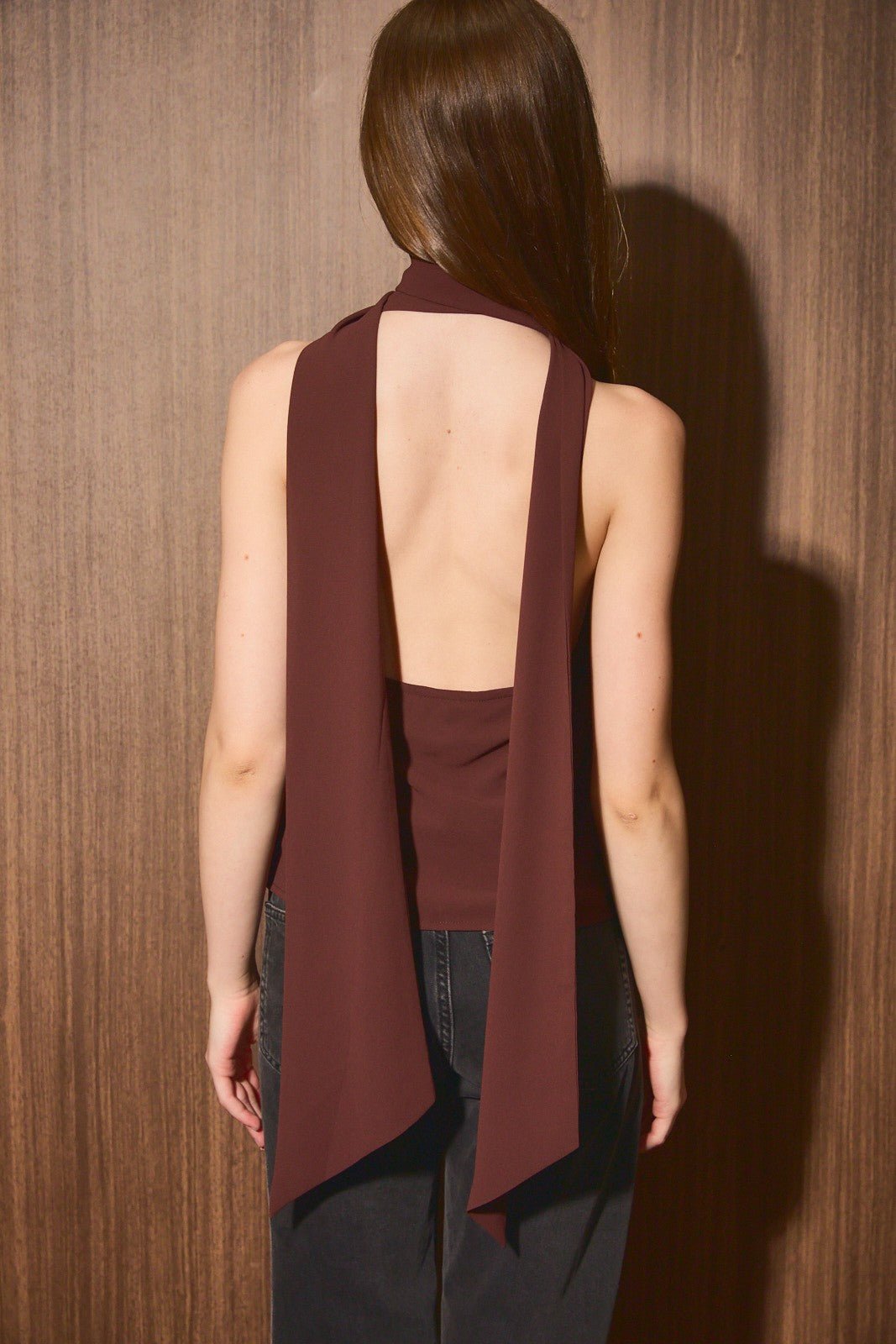 Dark Brown Cowl Neck Scarf Top - STYLED BY ALX COUTUREShirts &amp; Tops