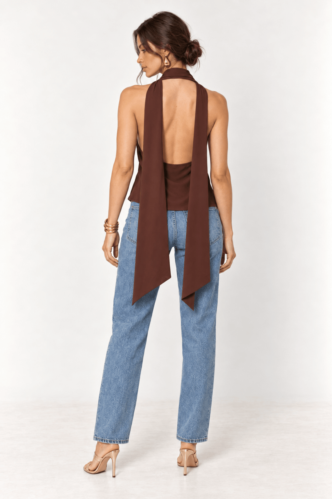 Dark Brown Cowl Neck Scarf Top - STYLED BY ALX COUTUREShirts &amp; Tops